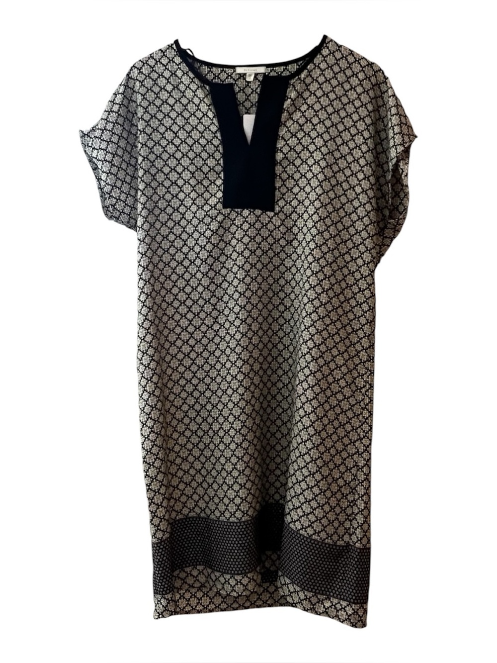 Pleione Black & Cream Patterned Midi Tunic Dress Small NWT